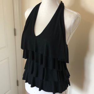 ZARA WOMEN Black Ruffled Halter Top - Size Medium